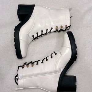 White lace up heel boots